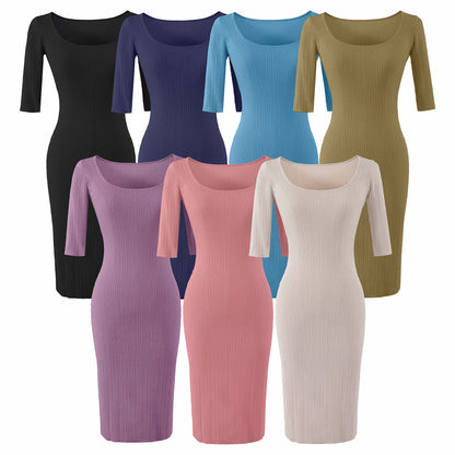 Women Figure-hugging ribbed Midi dress made of stretch knit EVA-US