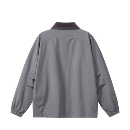 Unisex Short Cut Boxy Blouson with Cord Collar, Zipper and Utility Flap Pockets EVA-US