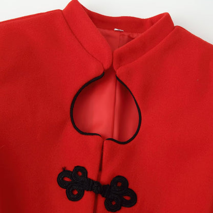 Women's short jacket in mandarin style with drop neckline and decorative knot closures EVA-US