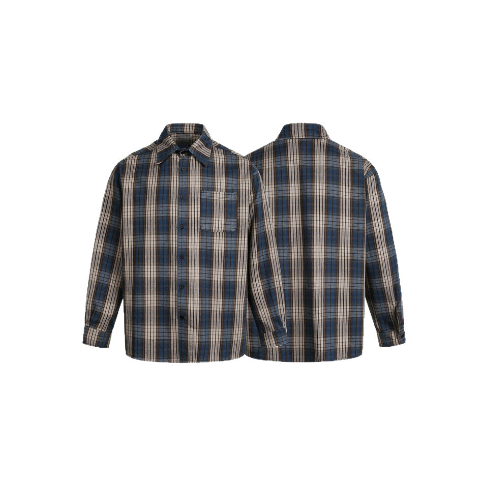 Men's Boxy Flannel Shirt Jacket with Checked Jacquard and Patch Chest Pocket EVA-US