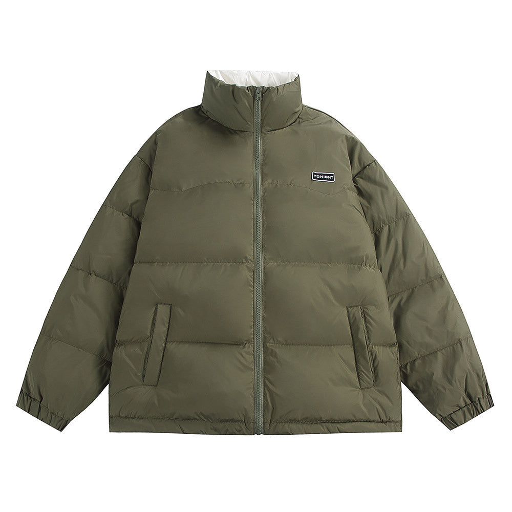 Unisex Boxy quilted oversized puffer jacket with high stand-up collar and minimal branding EVA-US