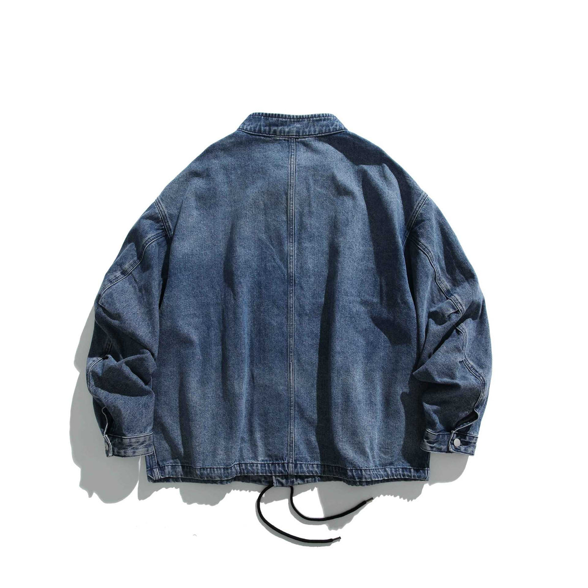 Unisex Short Cut Denim Utility Blouson with Stand Collar and Drawstring EVA-US