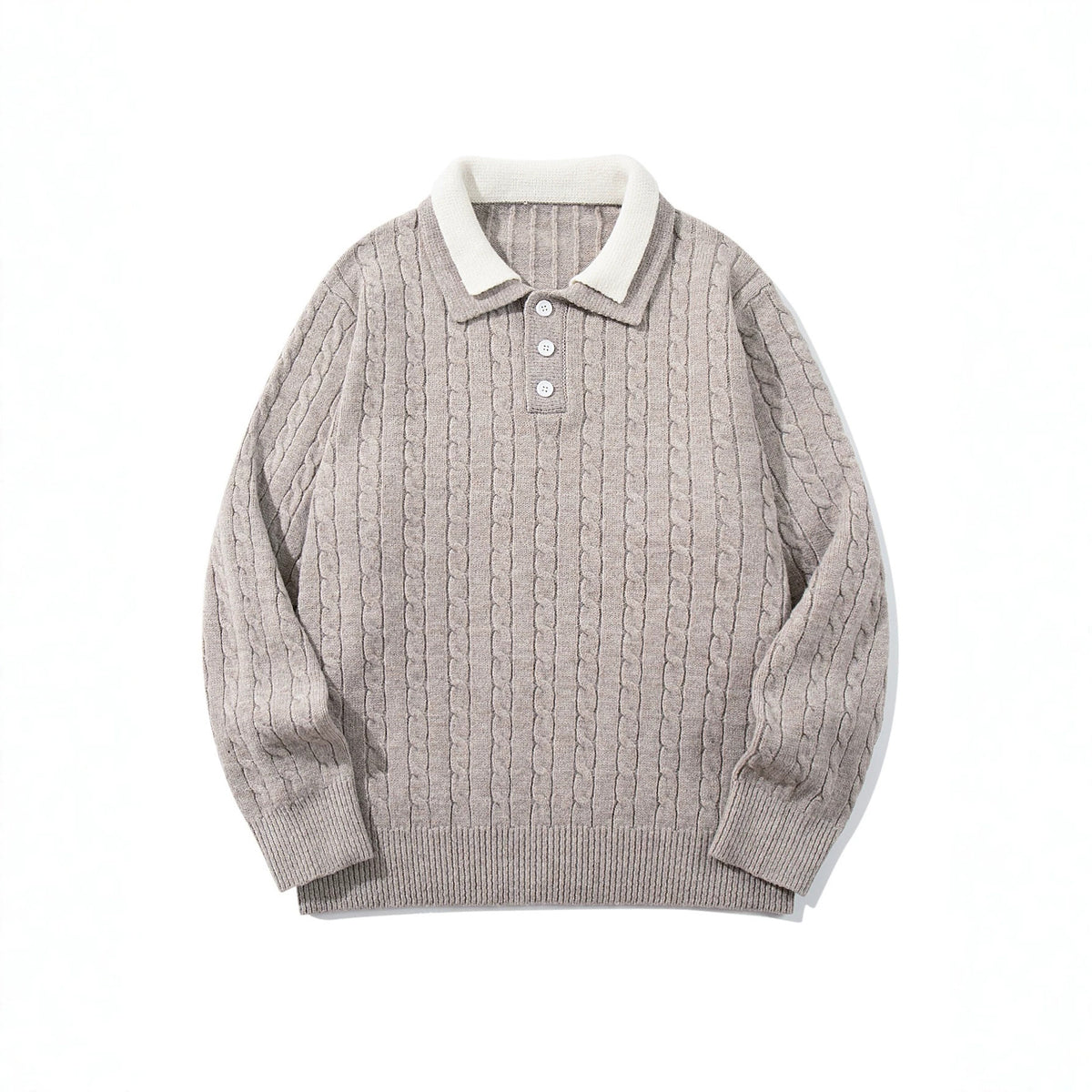 Unisex Polo knit sweater with cable knit and contrast collar EVA-US