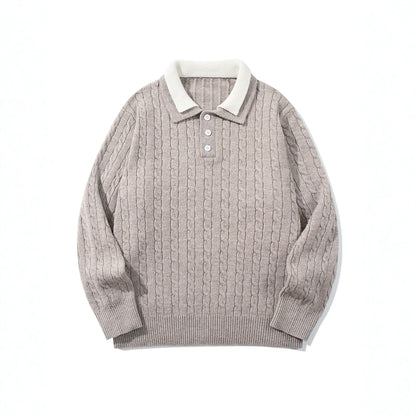 Unisex Polo knit sweater with cable knit and contrast collar EVA-US