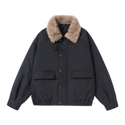 Unisex Boxy Isolation Blouson with removable faux fur shawl collar and cargo pockets EVA-US