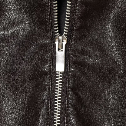 Women's Cropped Faux Leather Bomber Jacket with Hood, Drawstring and Elastic Cuffs EVA-US