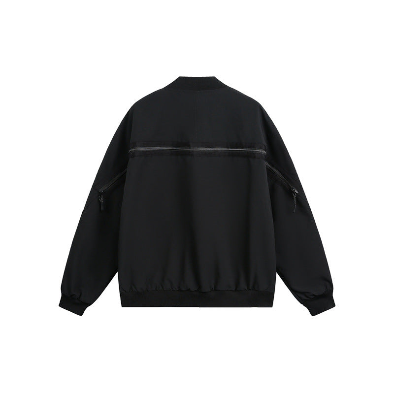 Unisex Boxy-Utility-Bomber Jacket with Multiple Pockets and Two-Way Zipper EVA-US