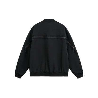 Unisex Boxy-Utility-Bomber Jacket with Multiple Pockets and Two-Way Zipper EVA-US