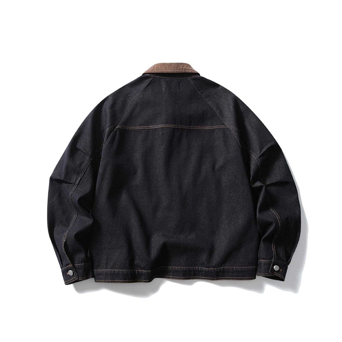 Men's Boxy Denim Jacket with Cord Collar and Snap Button Placket EVA-US