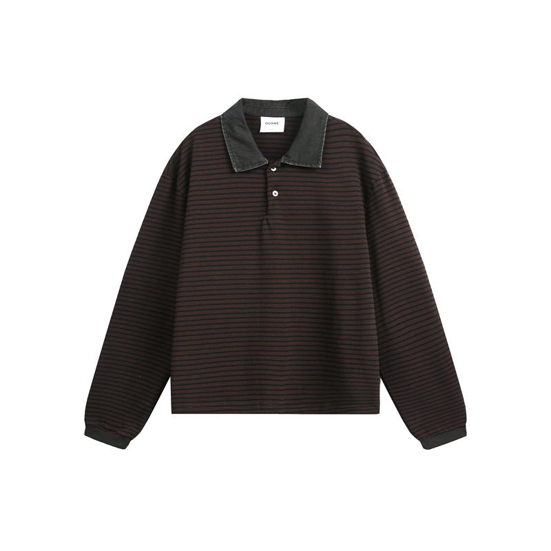 Unisex Relaxed-Rugby-Polo shirt with cord collar and fine striped knit EVA-US