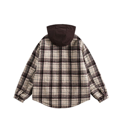 Unisex Oversized Check Shirt with Hood and Teddy Lining EVA-US