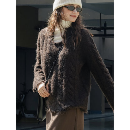 Women's Oversized Mohair-Optic Sweater with Fluffy Texture and Relaxed Silhouette EVA-US