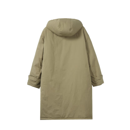 Women Long Padded Thermal Parka in Oversize Cut with Concealed Front Closure