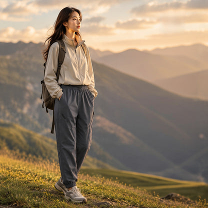 Women's Technical Trekking Jogger Pants with Elastic Waistband, Zipper Pockets and Wind-Resistant Surface EVA-US