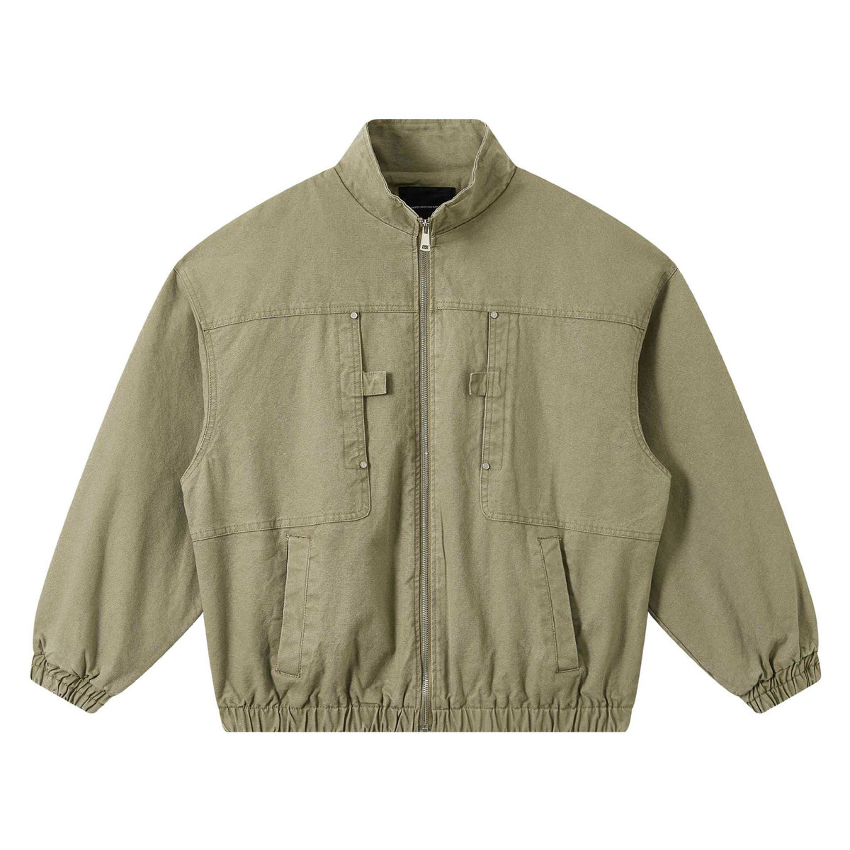 Unisex Short Canvas Field Jacket in Utility Look with High Stand Collar and Elastic Hem EVA-US