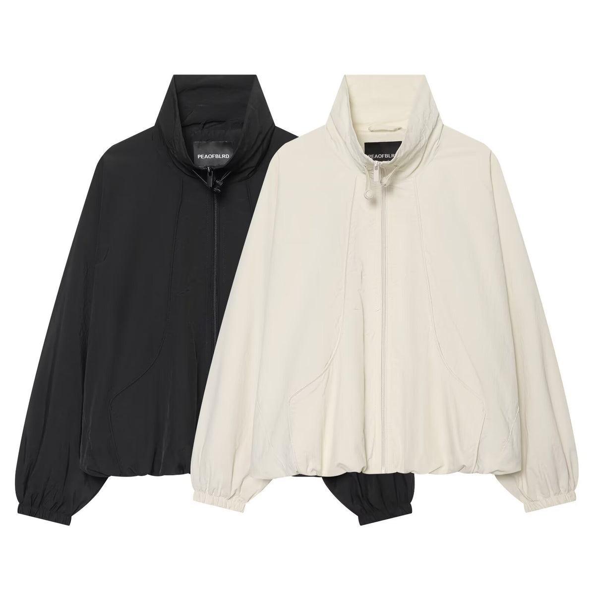 Women's Oversize Bomber Jacket in Cropped Style with High Funnel Neck EVA-US
