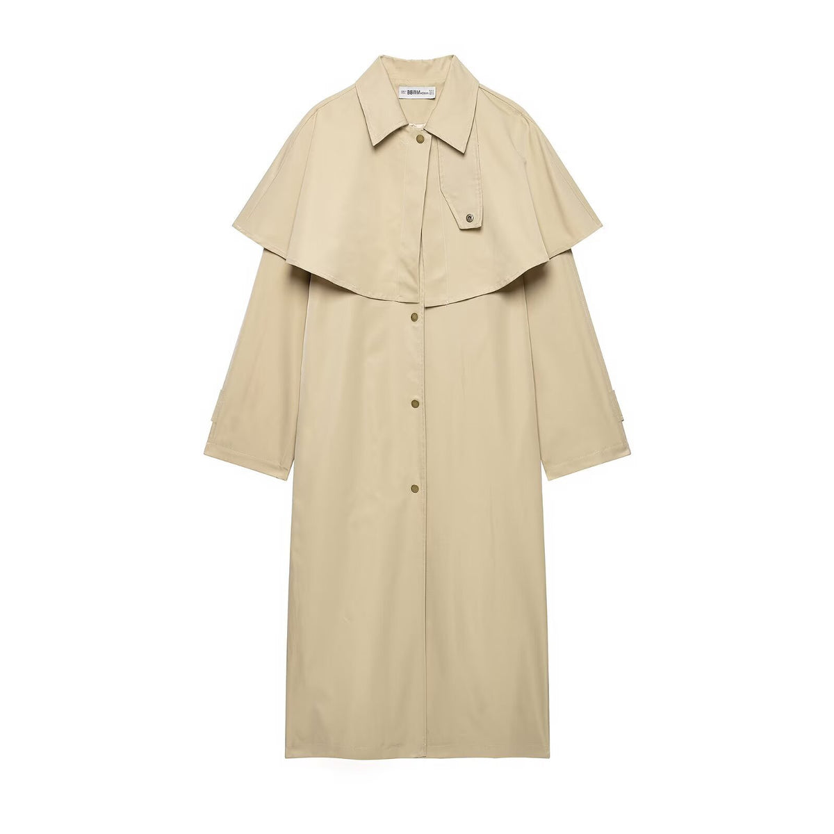 Women's Lightweight Trench Coat with Shoulder Cape and Snap Button Closure EVA-US