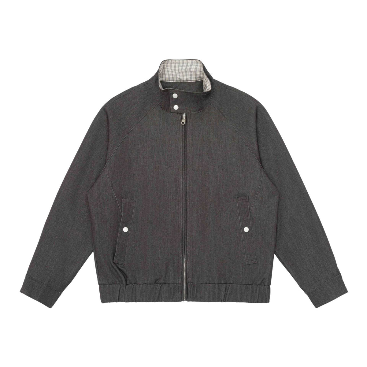 Unisex short jacket in denim mix with quilted division, stand-up collar and concealed zipper EVA-US