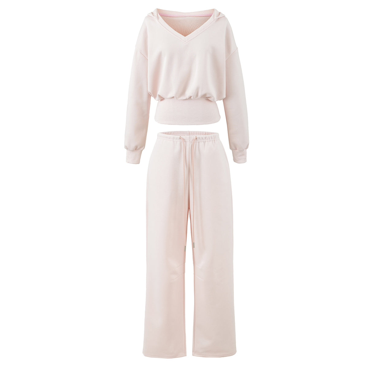 Women's Comfort Lounge Set with Short V Hooded Sweatshirt and High-Cut Wide-Leg Joggers EVA-US