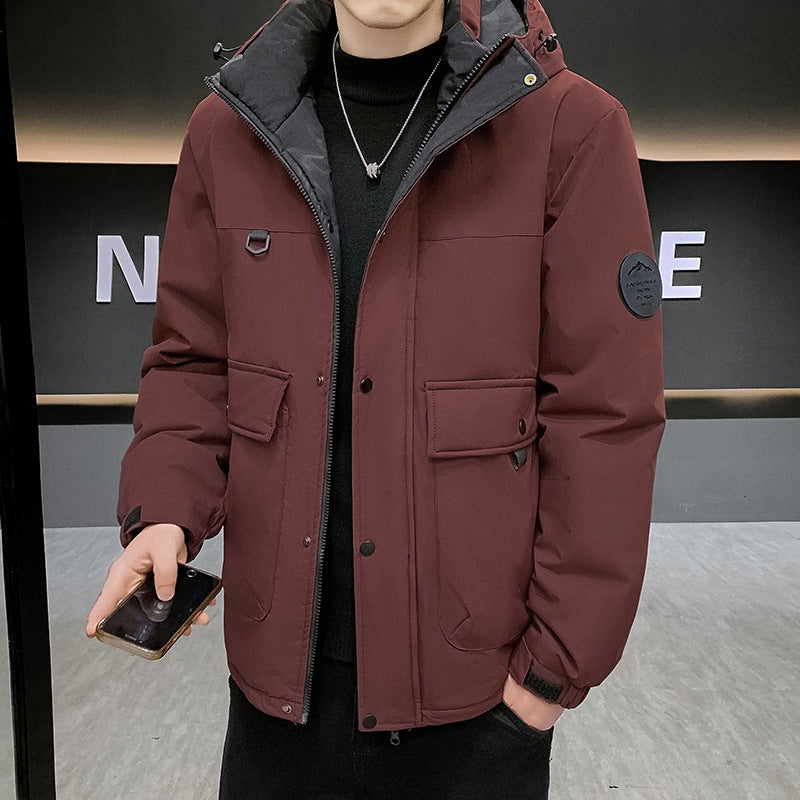Men's Padded Short Parka with Hood windproof water-repellent and multifunctional pockets EVA-US