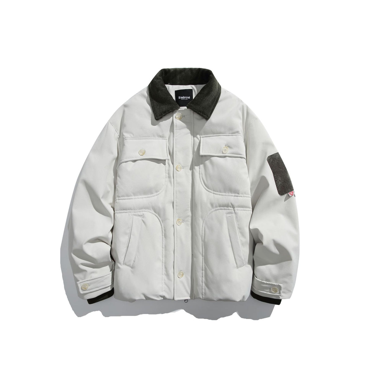 Men's insulated field jacket in workwear style with cord collar, elbow patches, and patch pockets EVA-US