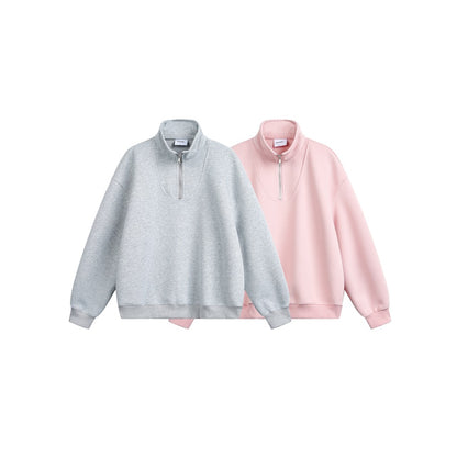 Women Oversize Halfzip Stand Collar Sweatshirt made of heavy cotton blend EVA-US