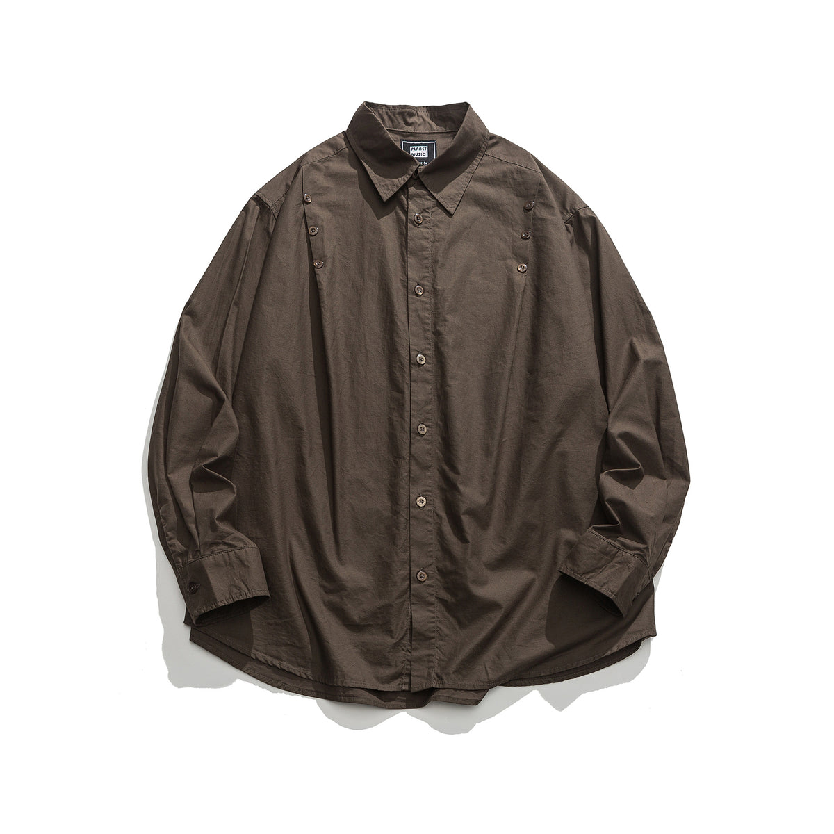 Unisex Oversized Shirt Jacket with Side Decorative Button Rows and Rounded Hem EVA-US