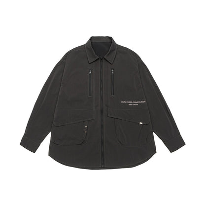 Unisex Technical Overshirt Jacket in Boxy Cut with Front Zipper and Multi-Function Pockets EVA-US