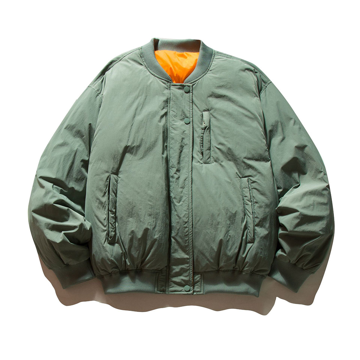 Men's Voluminous Boxy Bomber Jacket with Padded Insulation and Subtle Chest Zipper Pocket EVA-US
