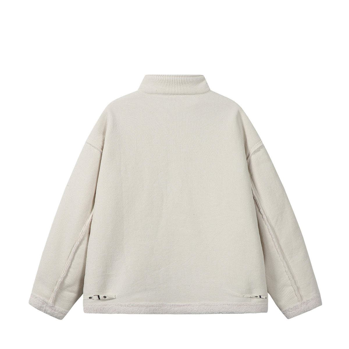 Unisex Short-cut Cord Jacket with Teddy Trim and Funnel Neck EVA-US