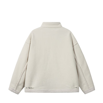 Unisex Short-cut Cord Jacket with Teddy Trim and Funnel Neck EVA-US