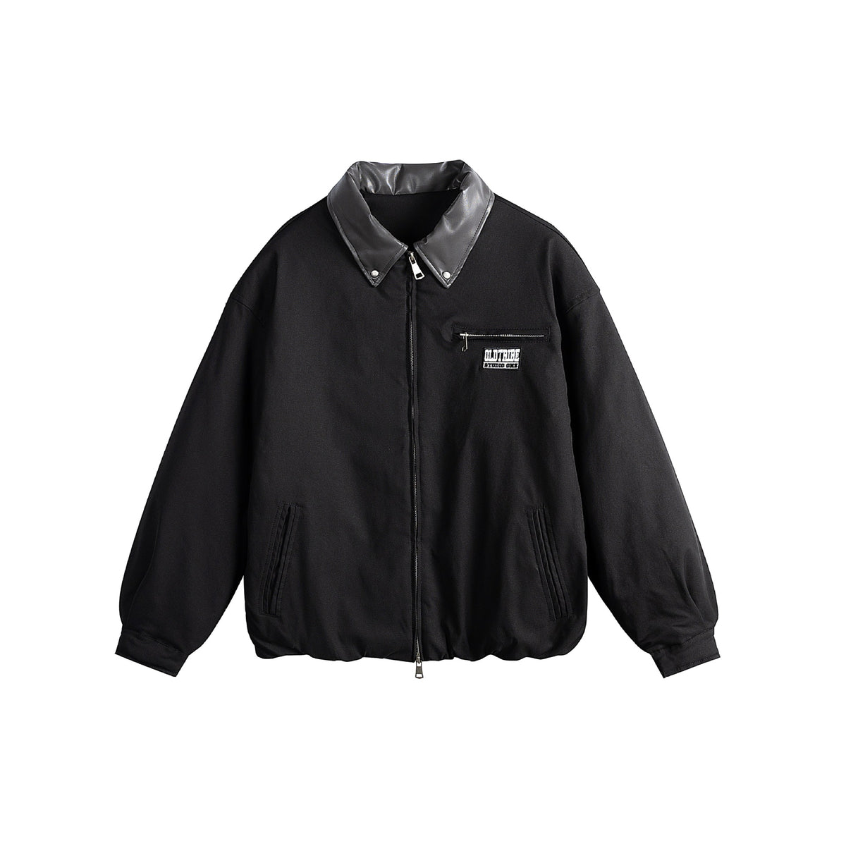 Unisex Oversized Blouson Jacket with Faux Leather Shawl Collar, Two-Way Zipper and Elastic Hem EVA-US