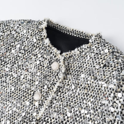Women's short jacket in bouclé style with sequin trim and mother-of-pearl buttons EVA-US