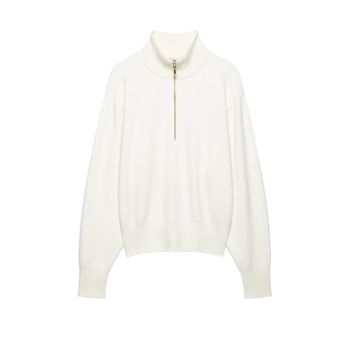 Women's chunky knit pullover with half zipper, stand collar and dropped shoulders EVA-US