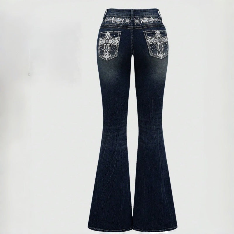 Women's Bootcut Jeans with elaborate embroidery and high waistband EVA-US