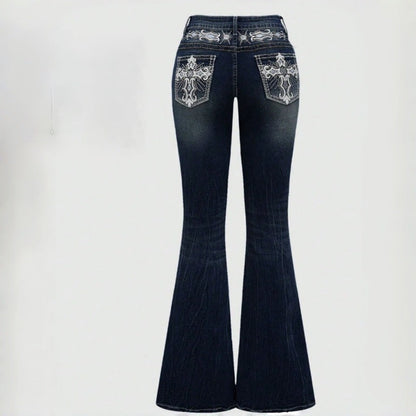Women's Bootcut Jeans with elaborate embroidery and high waistband EVA-US