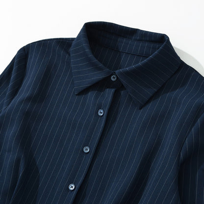 Women Tailored Midi Dress with Shirt Blouse Top and Pinstripe Design EVA-US