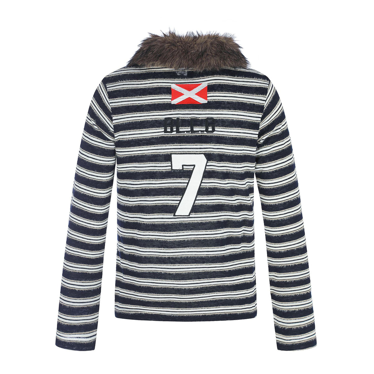 Women's Striped Long Sleeve Polo Shirt with Faux Fur Collar EVA-US