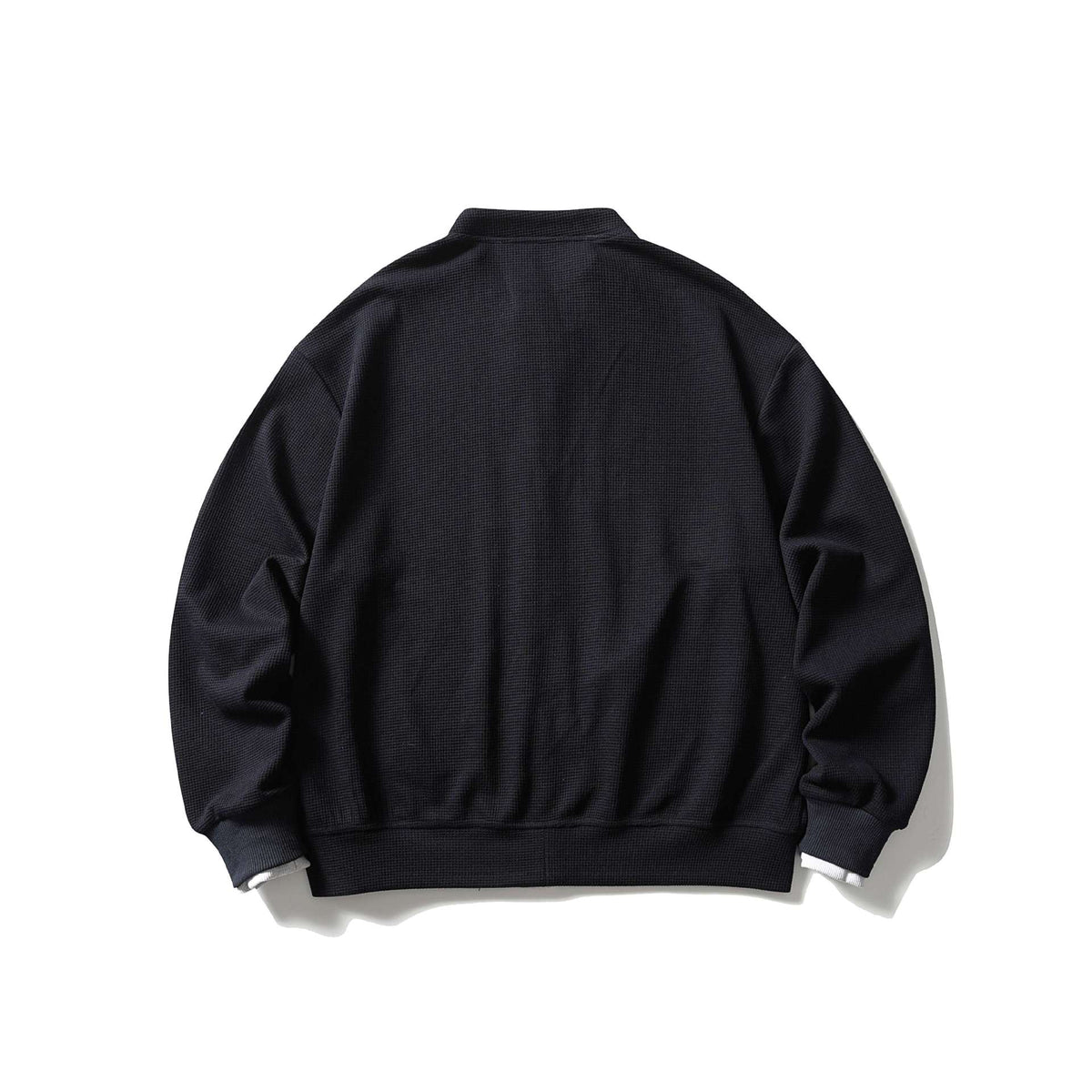 Unisex Short Cut Boxy Blouson Jacket with Waffle Structure, Stand-Up Collar and Contrast Piping EVA-US
