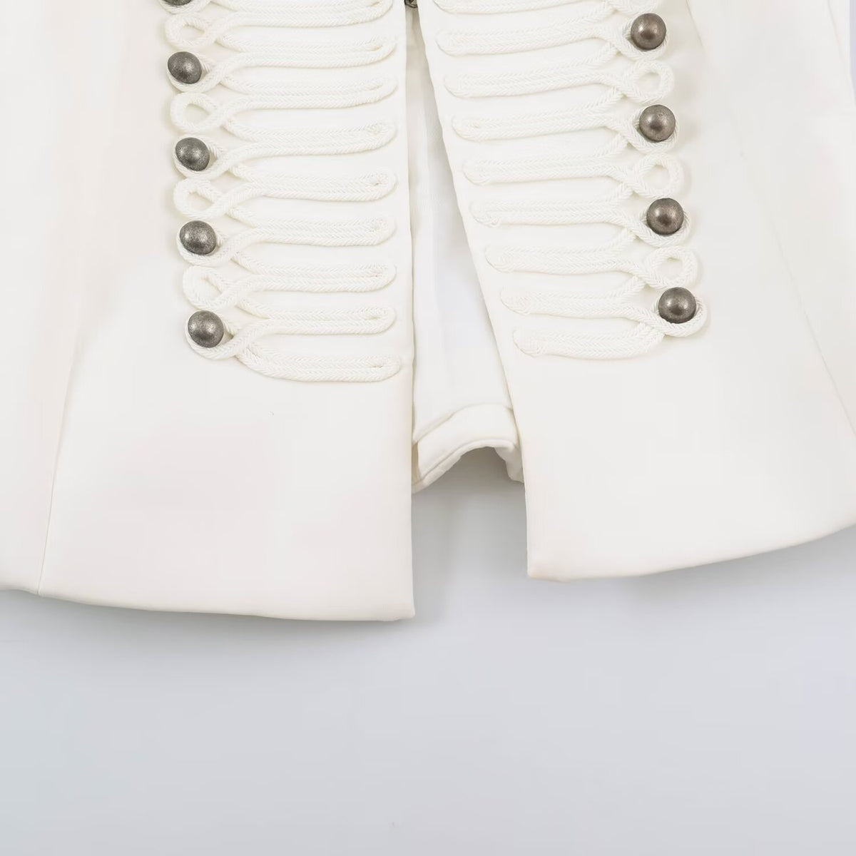 Women Short Cut Military Blazer with Stand Collar, Decorative Cords and Structured Silhouette EVA-US