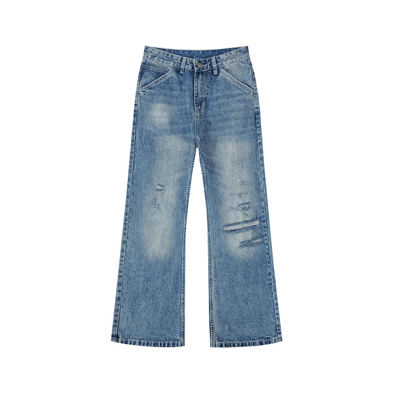 Women's Wide Distressed Denim Jeans in Palazzo Cut EVA-US