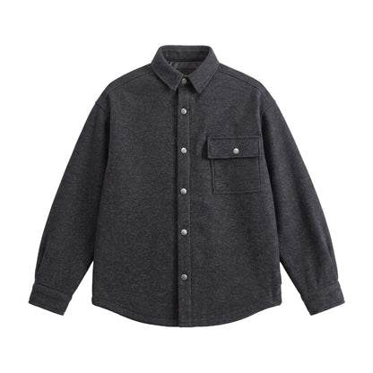 Men's Wool Blend Overshirt in Shirt Jacket Style with Snap Button Front and Flap Pocket EVA-US