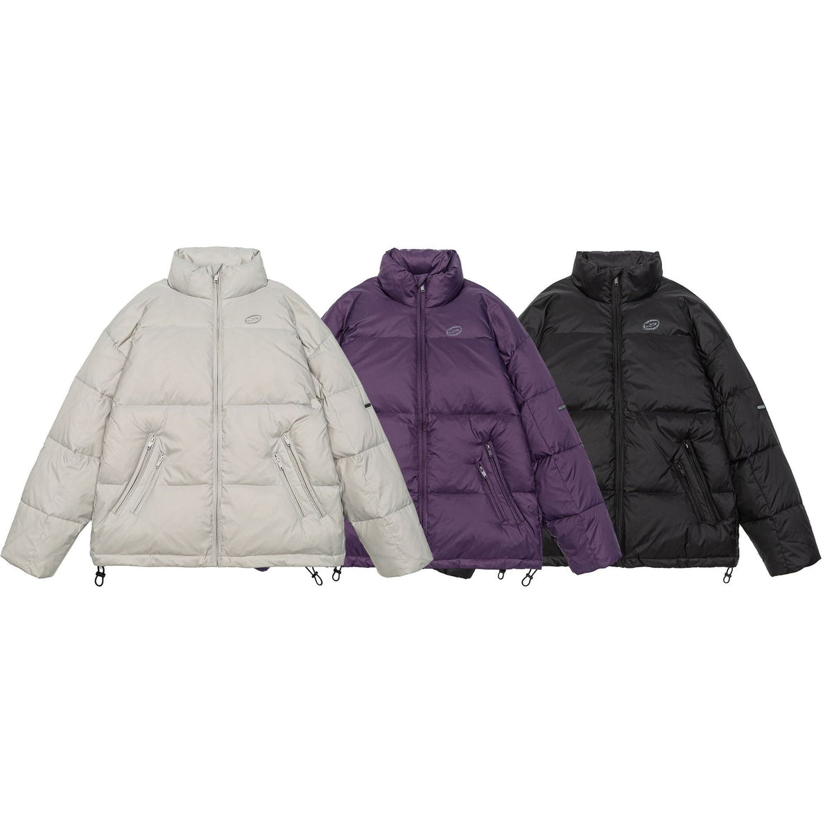 Men's Padded Short Parka with High Stand Collar, Zipper Pockets and Drawstring EVA-US