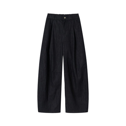 Women's high-waisted wide culotte pants made of denim mix with pleats and button closure EVA-US