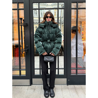 Women's quilted winter jacket with drawstring waist and high standing collar EVA-US