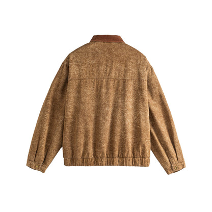 Unisex Boxy-Canvas-Bomber Jacket with Cord Collar and Utility Flap Pockets EVA-US