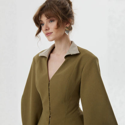 Women's tailored jacket with stand-up collar, cut-out and balloon sleeves EVA-US