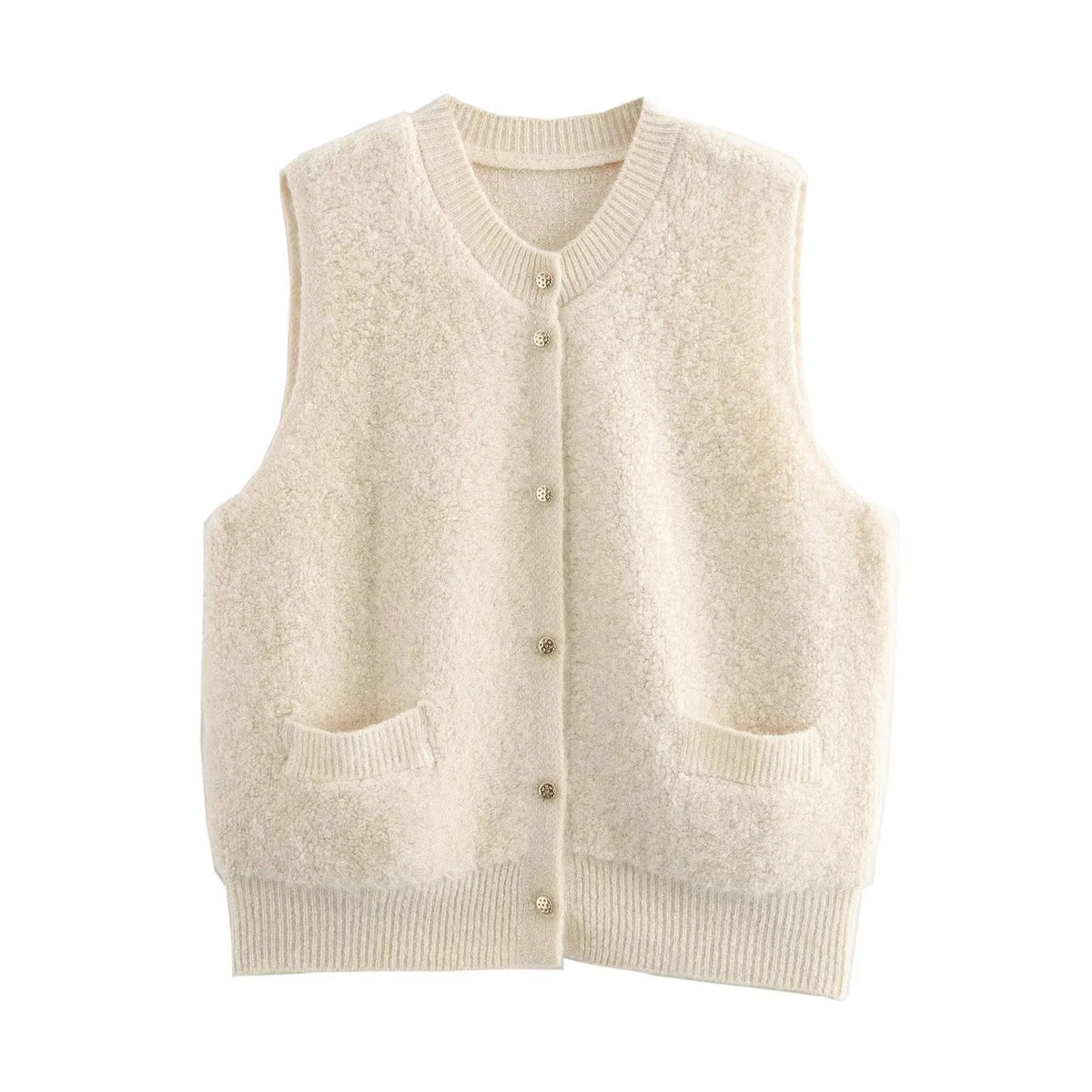 Ladies Sleeveless Teddy Vest with Button Placket and Patch Pockets EVA-US