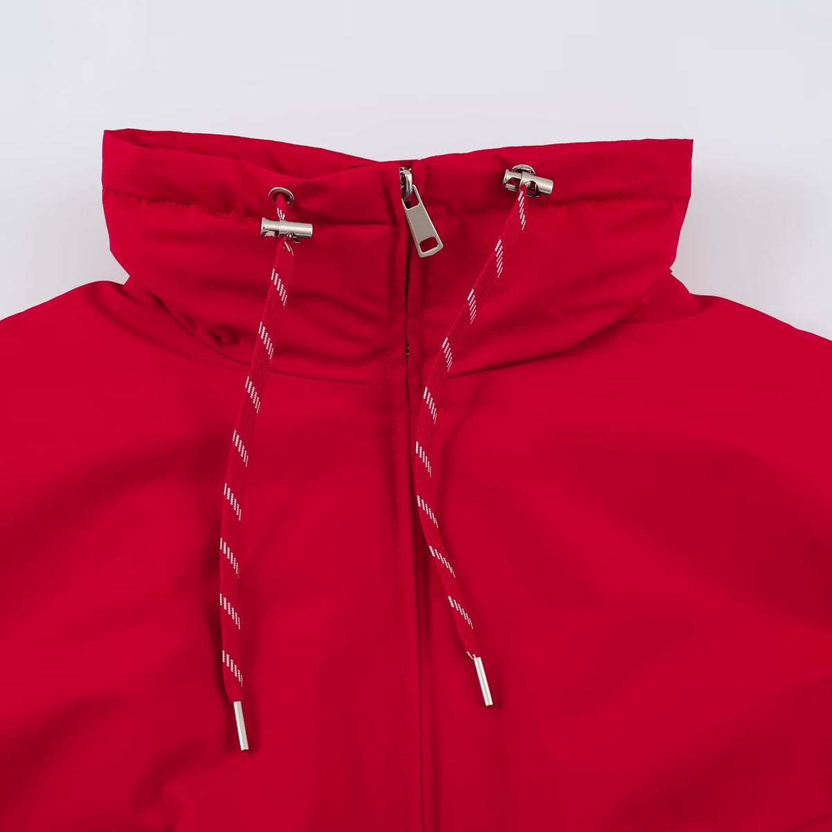 Women's Cropped Oversize Windbreaker with high funnel collar, drawstring and gathered elastic waistband EVA-US
