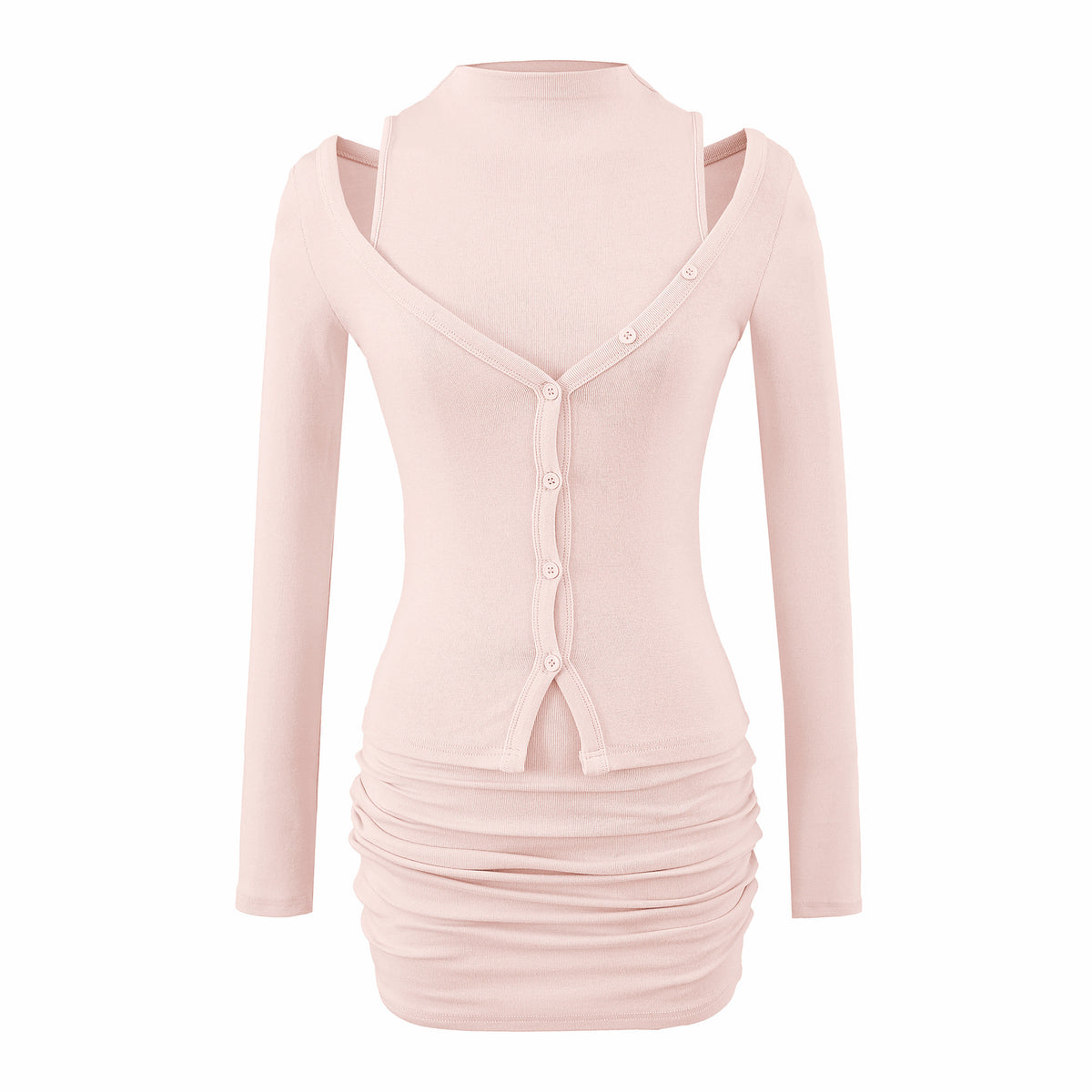 Ladies two-piece knit set with integrated high neck vest and asymmetric button cardigan EVA-US